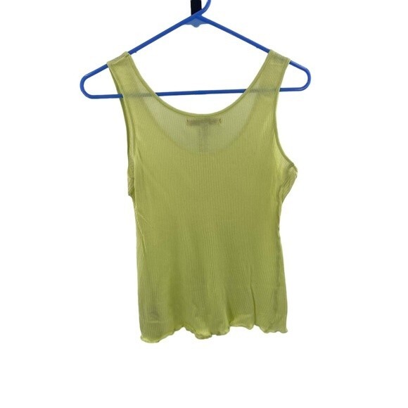 Free People Size L Lime Green Ribbed Tank Lettuce Hem - Picture 4 of 4